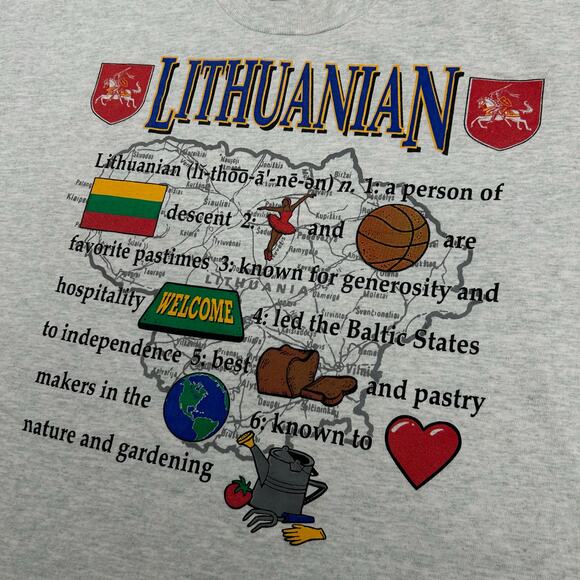 VTG 90s Men's Grey Fruit of the Loom Lithuanian Graphic Single Stitch T Shirt XL - Picture 3 of 6